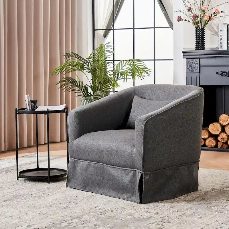Fauteuil club pivotant en lin (bleu / beige / noir / gris foncé / orange) avec pouf, 1 place