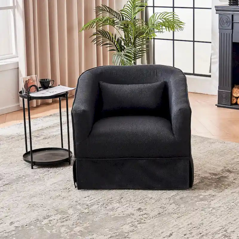 Fauteuil club pivotant en lin (bleu / beige / noir / gris foncé / orange) avec pouf, 1 place