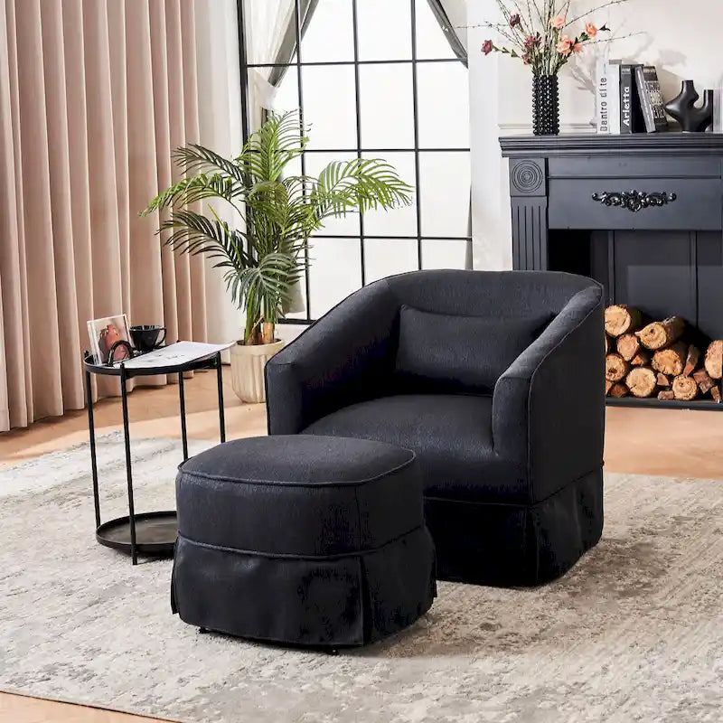 Fauteuil club pivotant en lin (bleu / beige / noir / gris foncé / orange) avec pouf, 1 place
