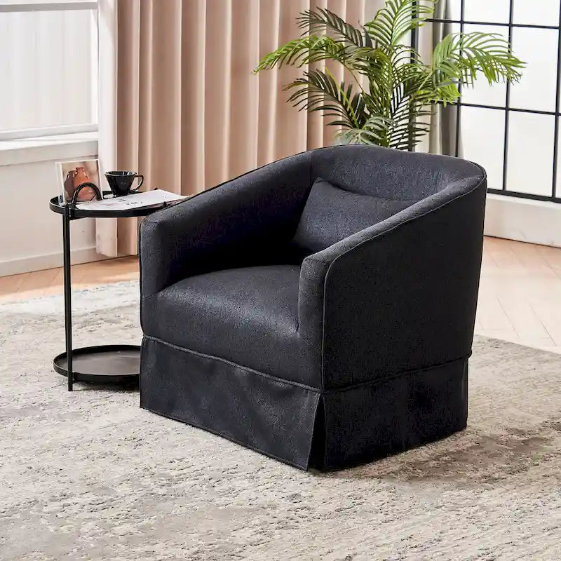 Fauteuil club pivotant en lin (bleu / beige / noir / gris foncé / orange) avec pouf, 1 place