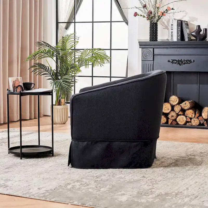 Fauteuil club pivotant en lin (bleu / beige / noir / gris foncé / orange) avec pouf, 1 place