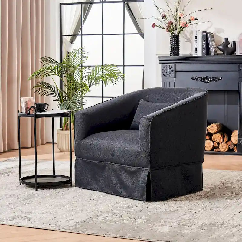 Fauteuil club pivotant en lin (bleu / beige / noir / gris foncé / orange) avec pouf, 1 place