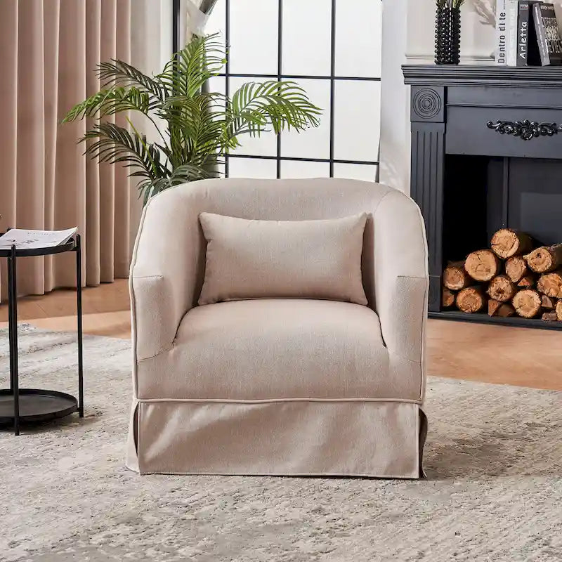 Fauteuil club pivotant en lin (bleu / beige / noir / gris foncé / orange) avec pouf, 1 place