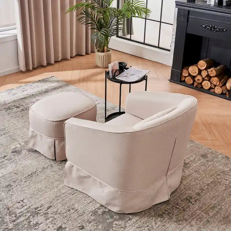 Fauteuil club pivotant en lin (bleu / beige / noir / gris foncé / orange) avec pouf, 1 place