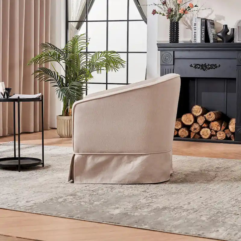 Fauteuil club pivotant en lin (bleu / beige / noir / gris foncé / orange) avec pouf, 1 place