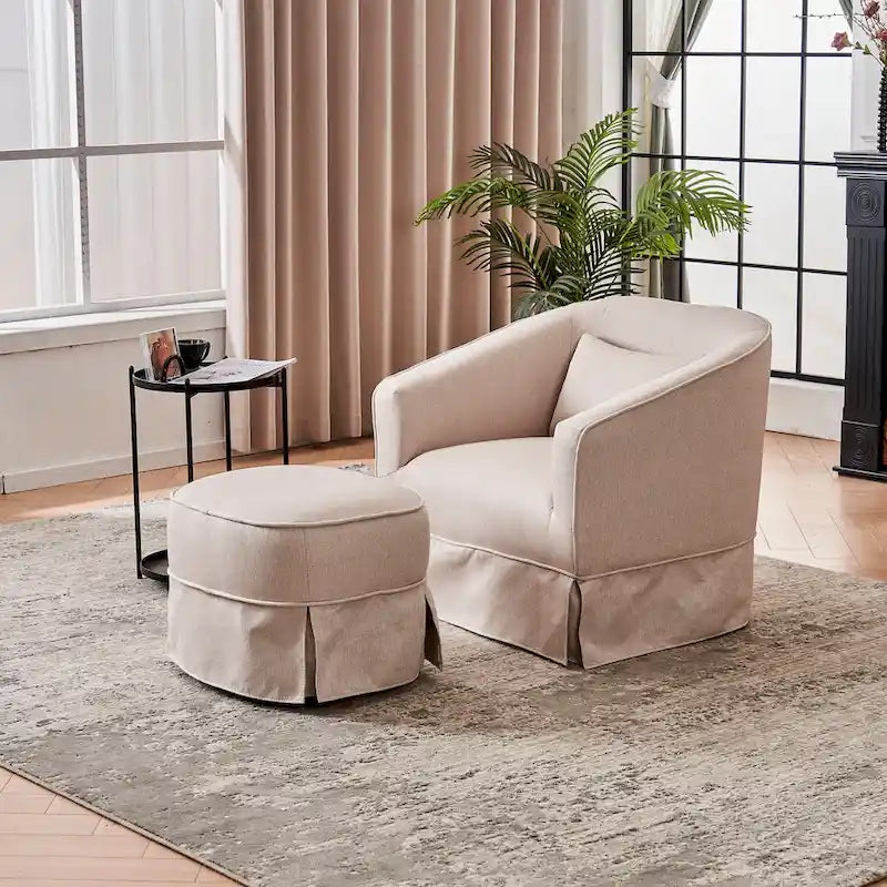 Fauteuil club pivotant en lin (bleu / beige / noir / gris foncé / orange) avec pouf, 1 place