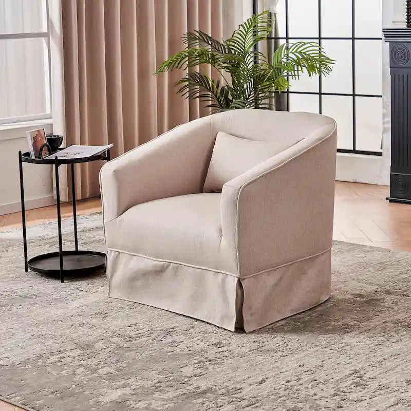 Fauteuil club pivotant en lin (bleu / beige / noir / gris foncé / orange) avec pouf, 1 place