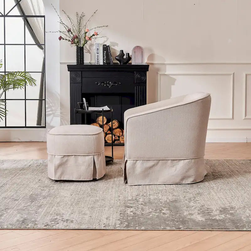 Fauteuil club pivotant en lin (bleu / beige / noir / gris foncé / orange) avec pouf, 1 place