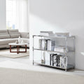 Metal and Glass Sofa Table with 2 Open Shelves, Silver and Clear