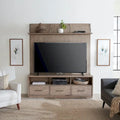 Meuble TV 70" de large en beige bruni avec étagère flottante et 3 tiroirs