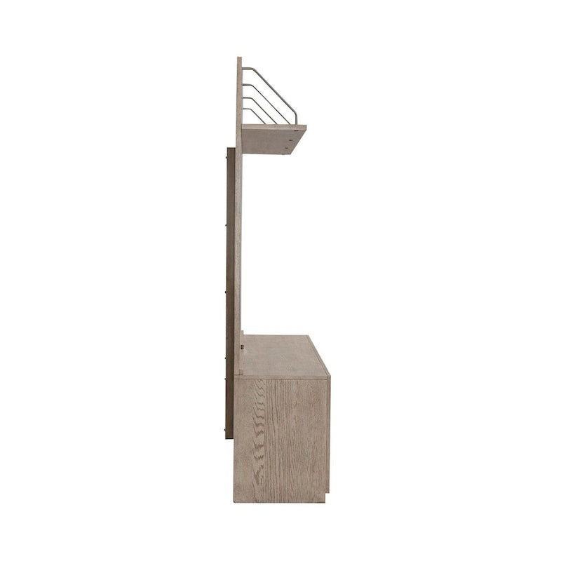 Meuble TV 70" de large en beige bruni avec étagère flottante et 3 tiroirs