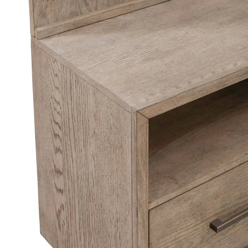 Meuble TV 70" de large en beige bruni avec étagère flottante et 3 tiroirs