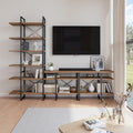 Meuble TV en noyer antique, MDF et métal avec bibliothèque à 6 niveaux, style Mid-Century