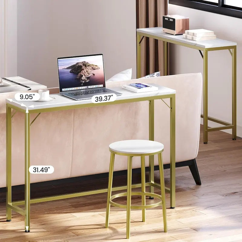 Console étroite à plateau simple en MDF et métal, marron / gris / doré / noir