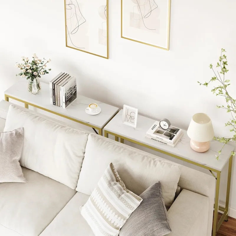 Console étroite à plateau simple en MDF et métal, marron / gris / doré / noir