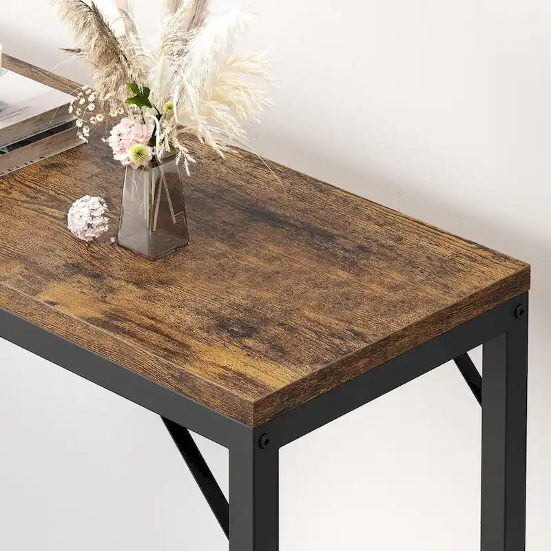 Console étroite à plateau simple en MDF et métal, marron / gris / doré / noir