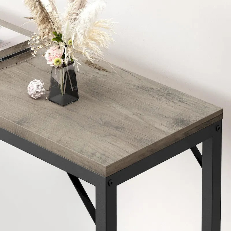 Console étroite à plateau simple en MDF et métal, marron / gris / doré / noir