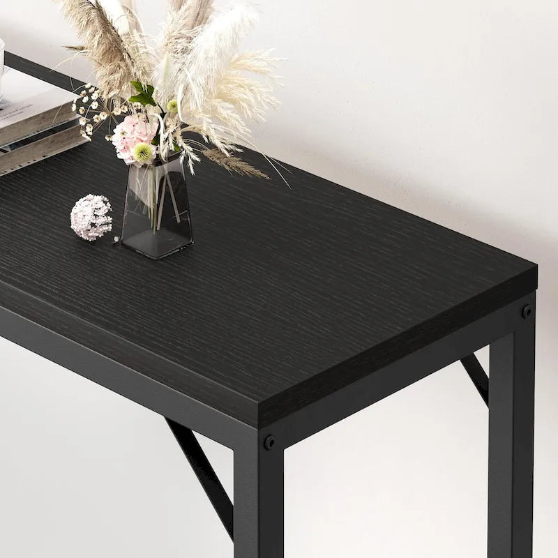 Console étroite à plateau simple en MDF et métal, marron / gris / doré / noir