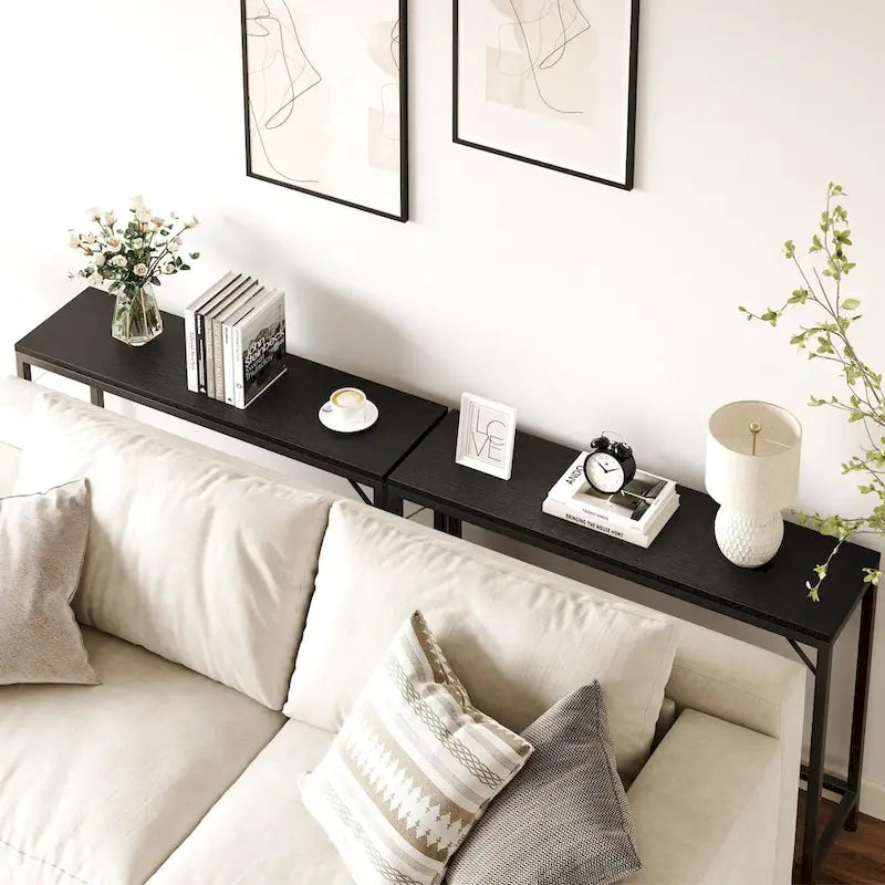 Console étroite à plateau simple en MDF et métal, marron / gris / doré / noir
