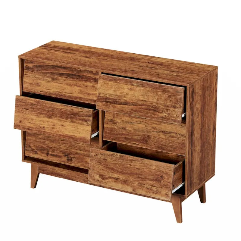 Commode double marron à 6 tiroirs avec design biseauté vintage