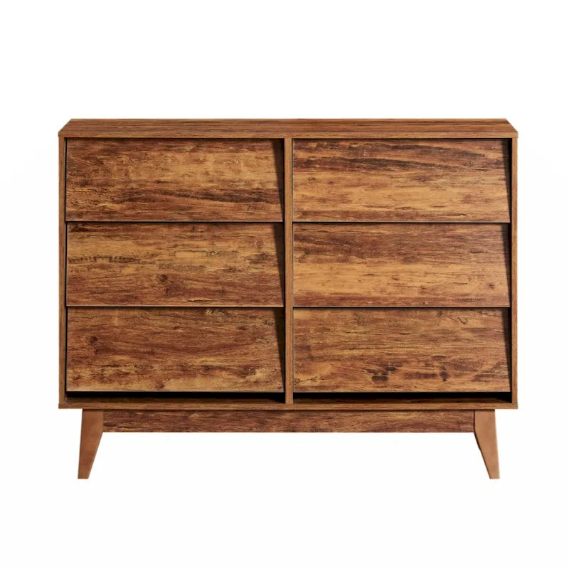 Commode double marron à 6 tiroirs avec design biseauté vintage
