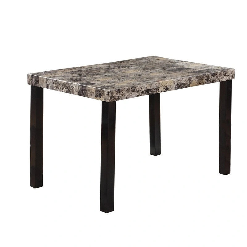 Table à manger rectangulaire en faux marbre marron avec pieds en bois espresso, pour 4 personnes