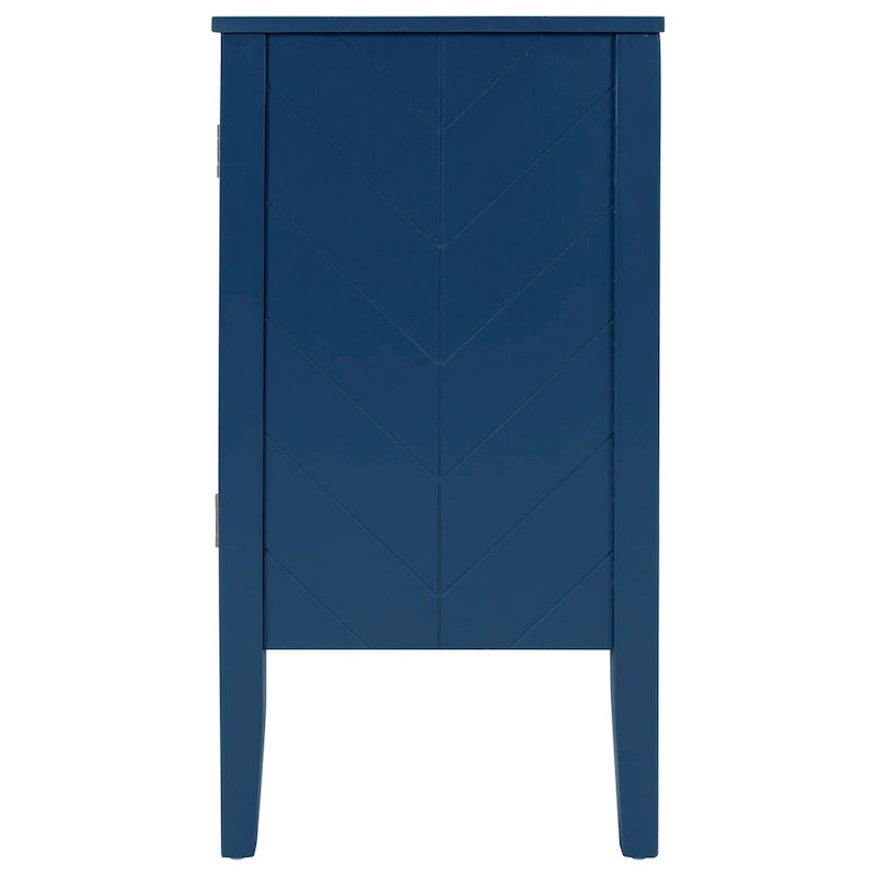 Buffet vintage à 3 portes avec panneau à rayures diagonales et poignées en bronze, 94 cm de large - Blanc/Marron/Bleu/Gris