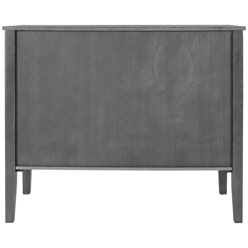 Buffet vintage à 3 portes avec panneau à rayures diagonales et poignées en bronze, 94 cm de large - Blanc/Marron/Bleu/Gris