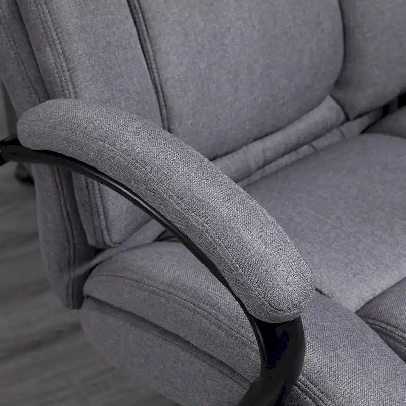 Fauteuil de bureau de direction grand et large à dossier haut en tissu gris clair aspect lin, avec hauteur réglable et pivotement à 360°, 1 place