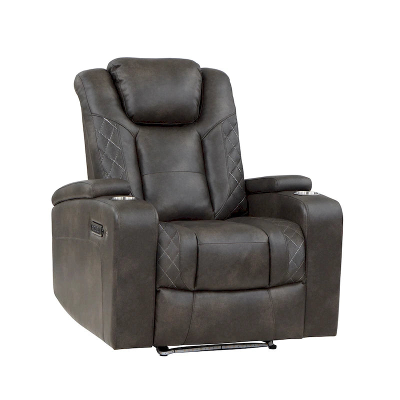 Fauteuil inclinable électrique de 40 po, similicuir gris marron, LED, USB, porte-gobelets