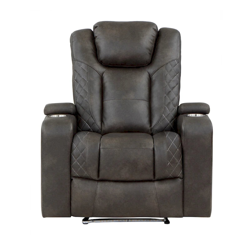 Fauteuil inclinable électrique de 40 po, similicuir gris marron, LED, USB, porte-gobelets