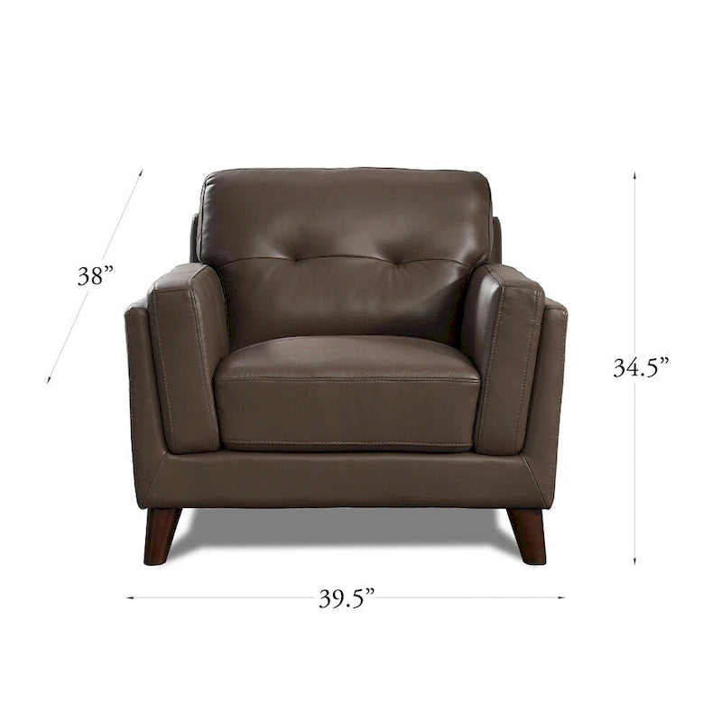 Fauteuil d'appoint du milieu du siècle en cuir pleine fleur marron granit avec ressorts ensachés et dossier touffeté, 1 place