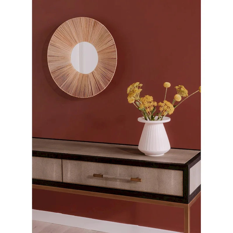 Console en chêne massif et similicuir galuchat gris, de style Art déco, avec pieds en fer finition laiton