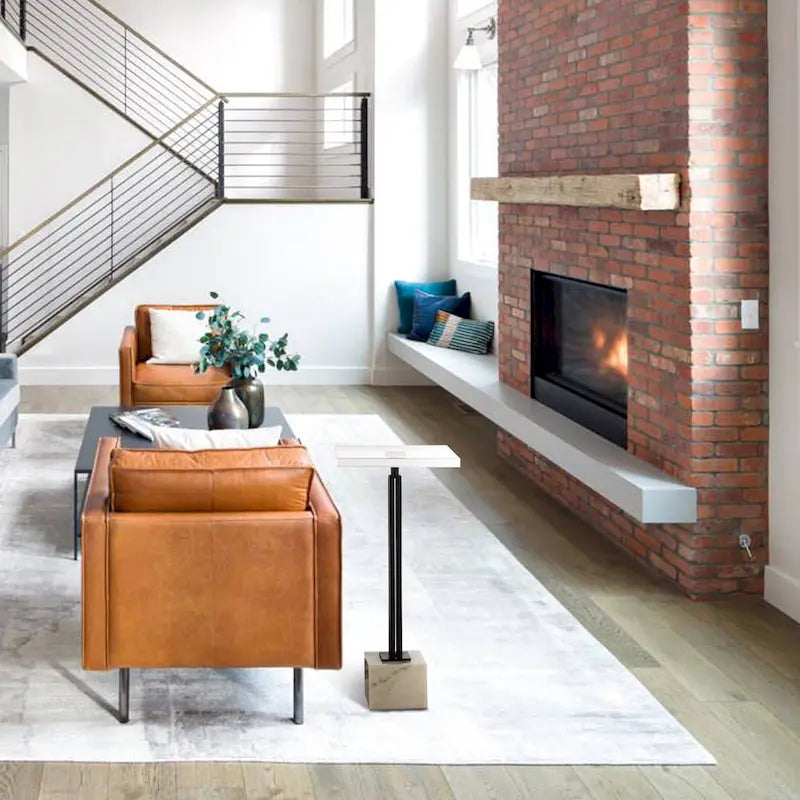 Table d'appoint piédestal à plateau en verre transparent noir et gris avec base en marbre et colonne en métal