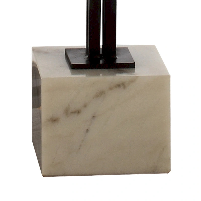 Table d'appoint piédestal à plateau en verre transparent noir et gris avec base en marbre et colonne en métal