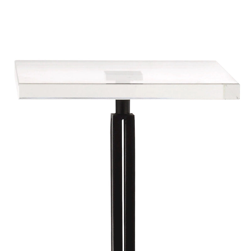 Table d'appoint piédestal à plateau en verre transparent noir et gris avec base en marbre et colonne en métal