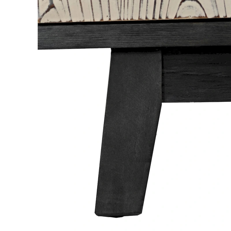 Bahut vintage 4 portes brun/noir avec portes à relief 3D, poignées en métal et pieds en pin, 152 cm de large