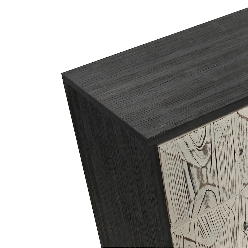 Bahut vintage 4 portes brun/noir avec portes à relief 3D, poignées en métal et pieds en pin, 152 cm de large