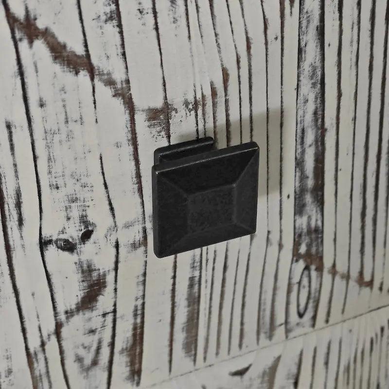 Bahut vintage 4 portes brun/noir avec portes à relief 3D, poignées en métal et pieds en pin, 152 cm de large