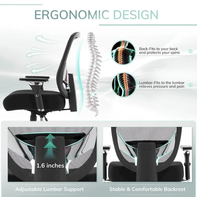 Chaise de bureau ergonomique réglable avec support lombaire