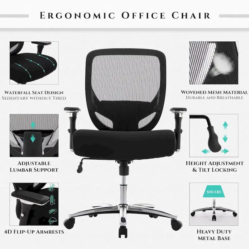 Chaise de bureau ergonomique réglable avec support lombaire