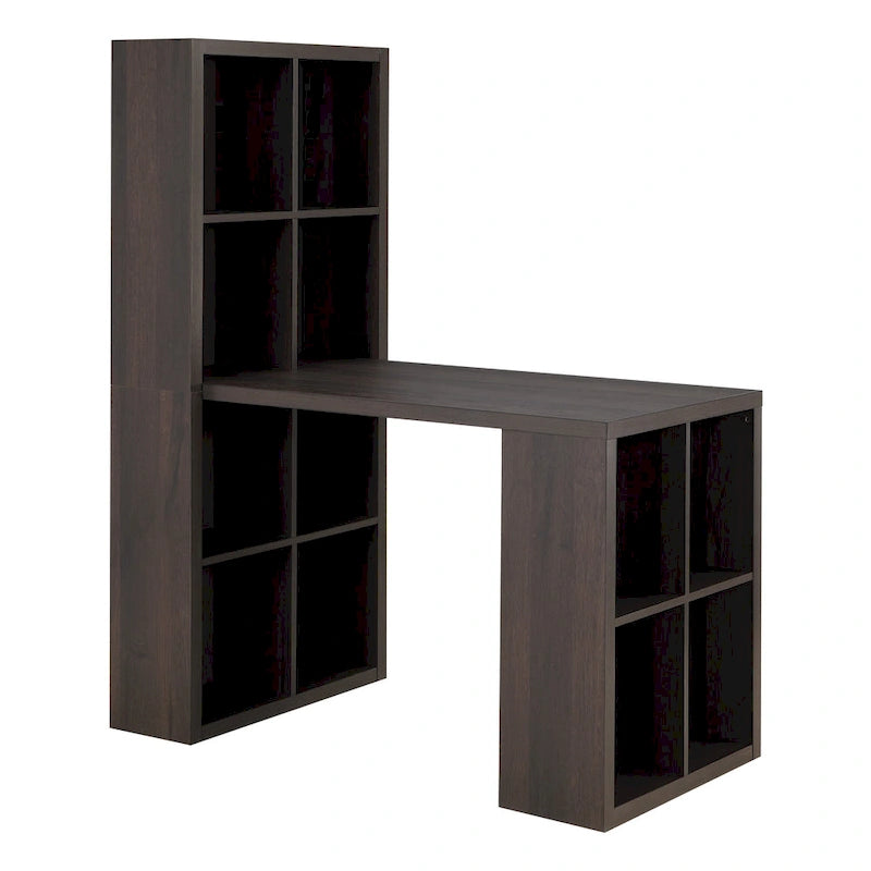Bureau Mocha 48" avec bibliothèque double et 12 casiers de rangement, 1 place