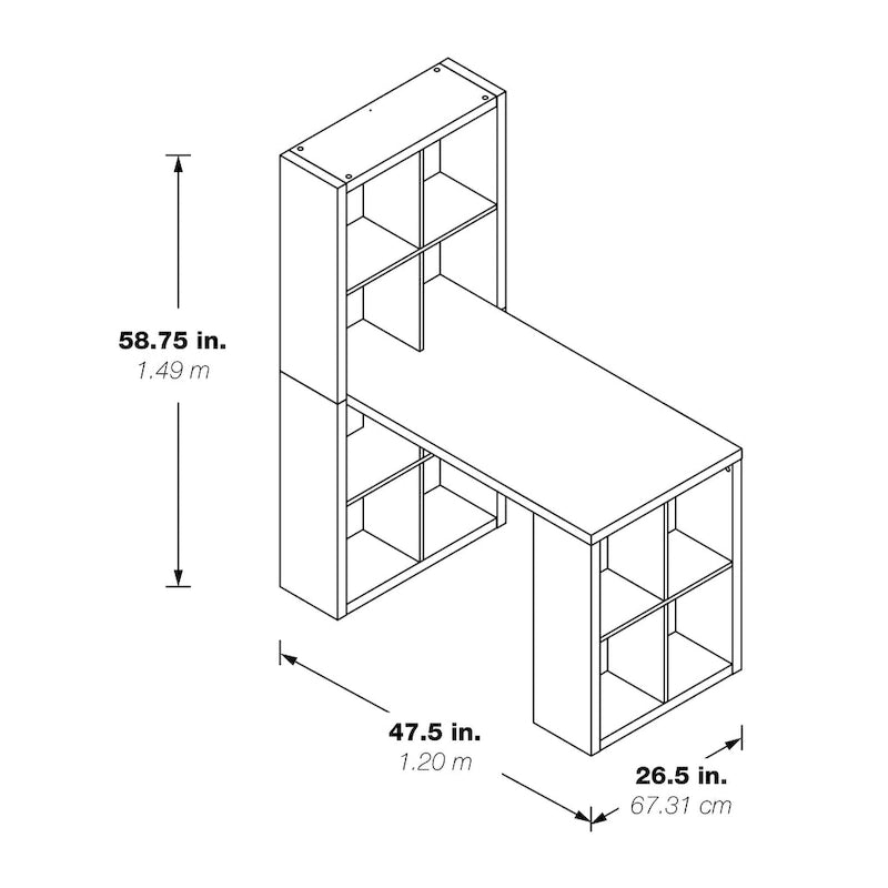 Bureau Mocha 48" avec bibliothèque double et 12 casiers de rangement, 1 place