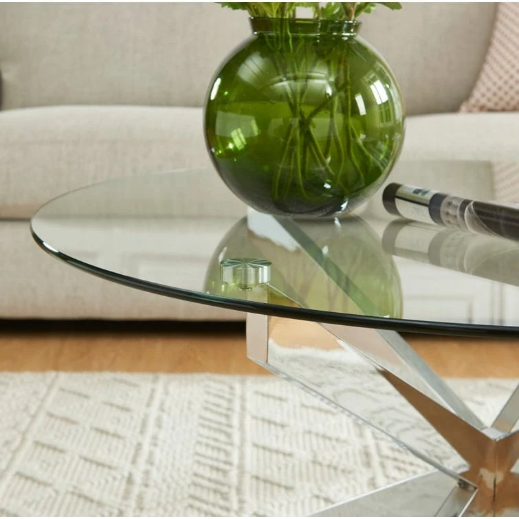 Table basse ronde à plateau en verre trempé, couleur or/argent/noir, avec pieds tubulaires en métal