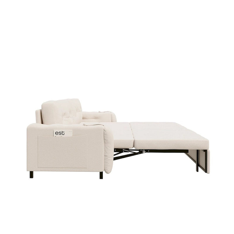 Canapé-lit convertible Queen-Size en velours beige/noir avec vérin hydraulique et pochette latérale de rangement, 2-3 places