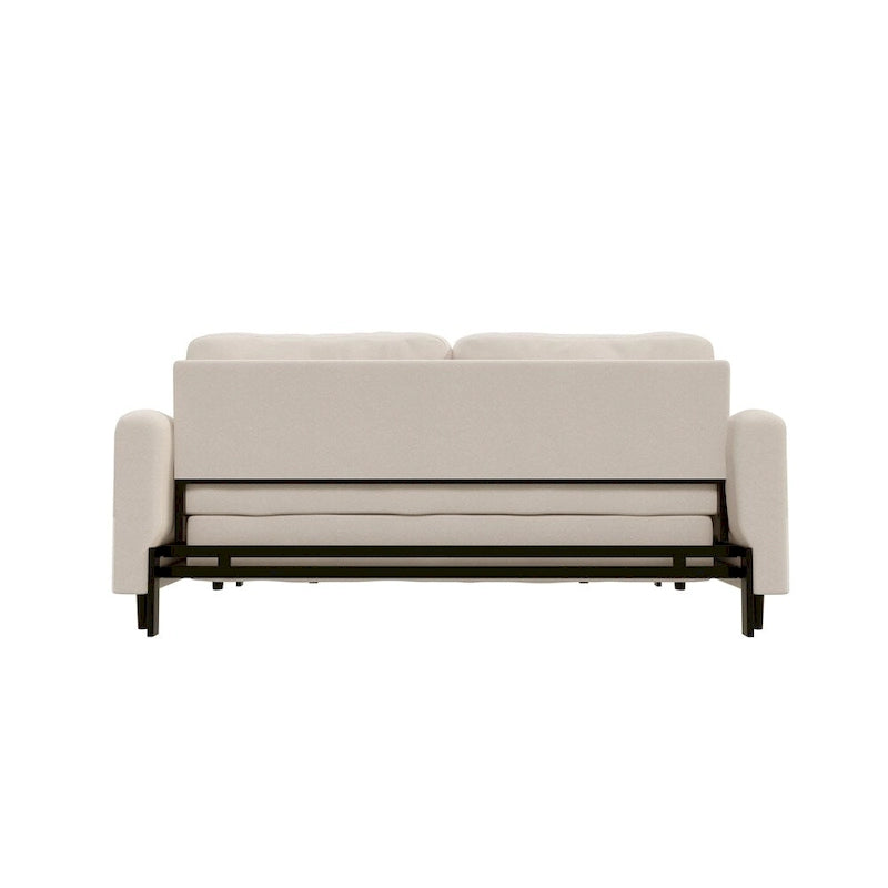Canapé-lit convertible Queen-Size en velours beige/noir avec vérin hydraulique et pochette latérale de rangement, 2-3 places