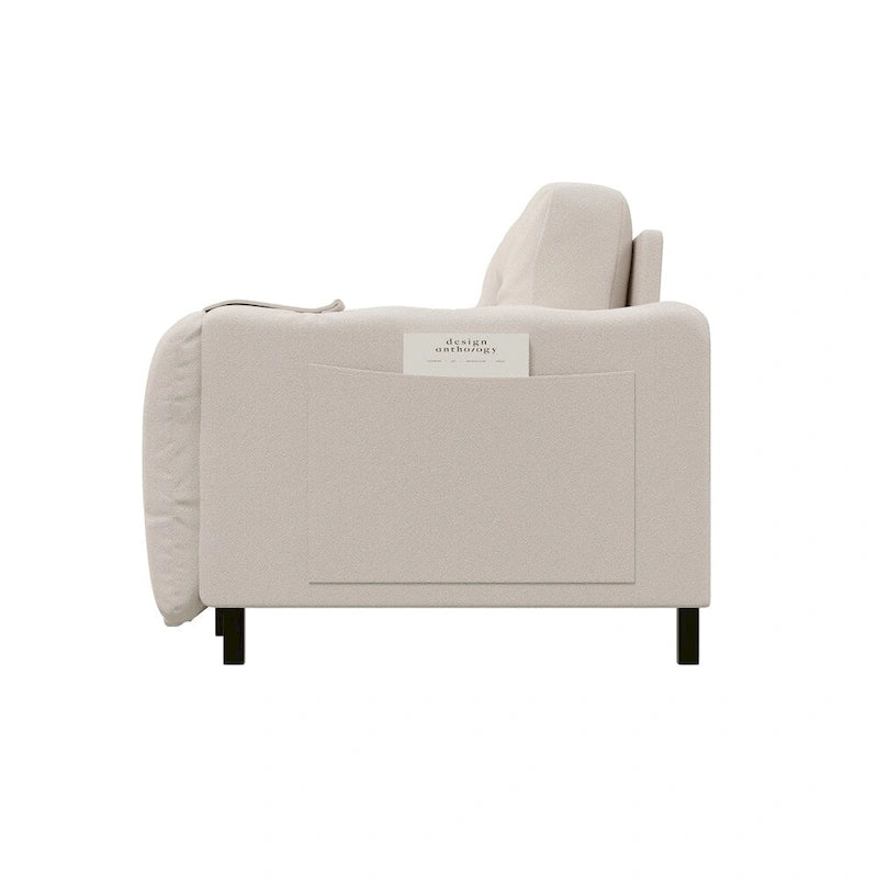 Canapé-lit convertible Queen-Size en velours beige/noir avec vérin hydraulique et pochette latérale de rangement, 2-3 places