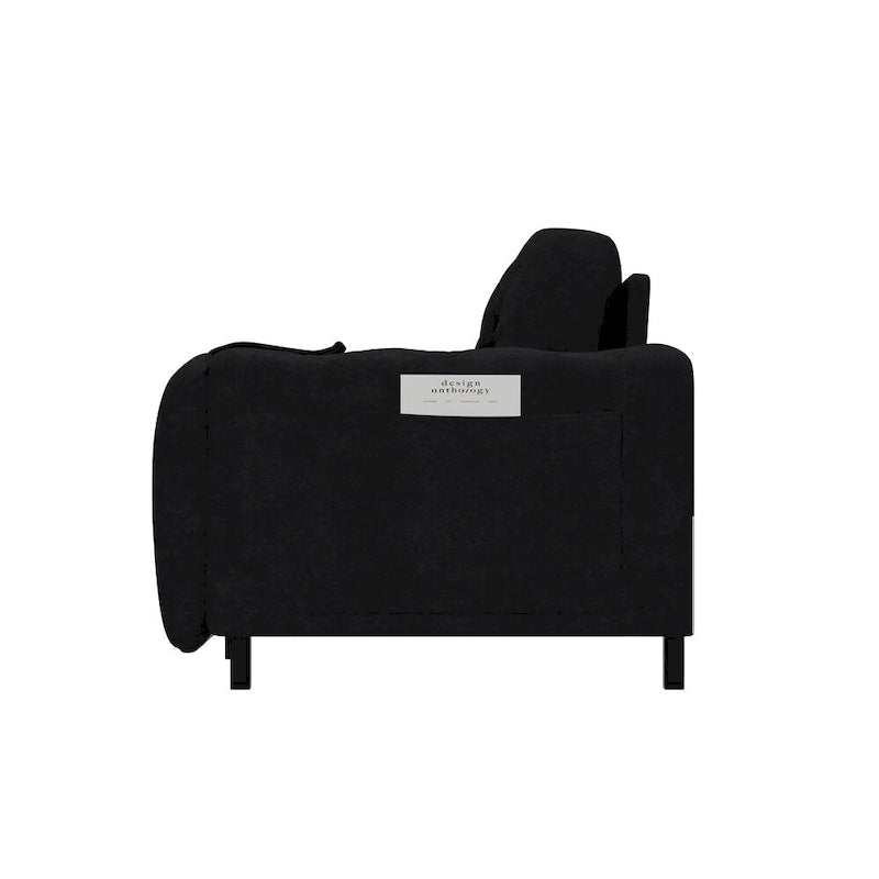 Canapé-lit convertible Queen-Size en velours beige/noir avec vérin hydraulique et pochette latérale de rangement, 2-3 places