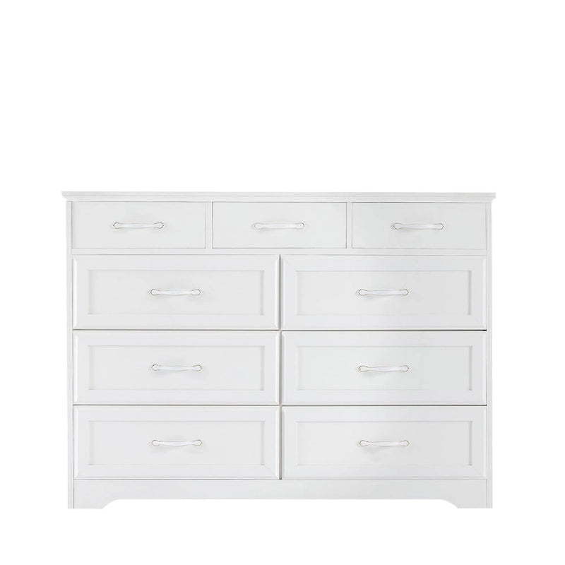 Commode longue à 9 tiroirs noire/blanche avec poignées antiques, style porte de grange, bois composite