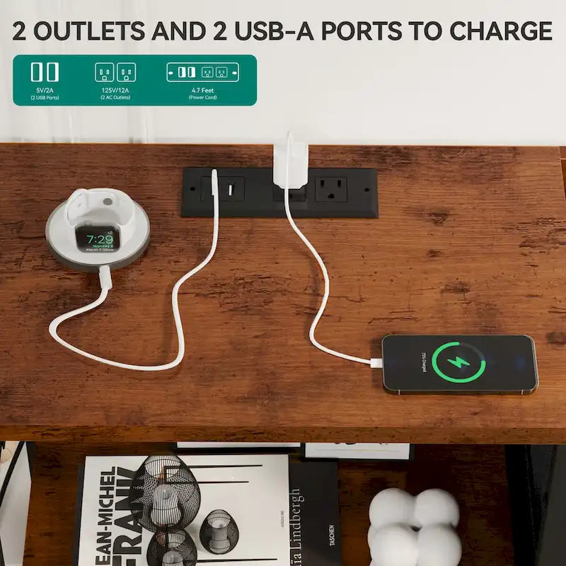 Commode multimédia à 7 tiroirs avec station de charge et étagères